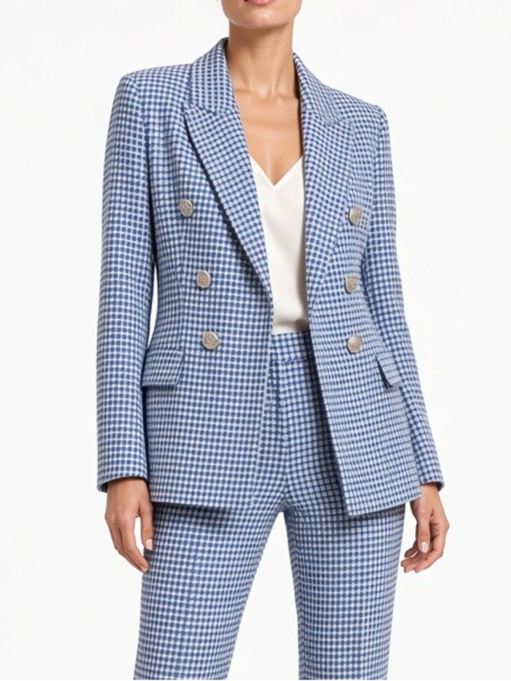 Zara Light Blue & White Gingham Double-Breasted Blazer